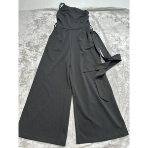 Anrabess Jumpsuit Women's‎ Size Small Black One Shoulder Tie Off Boho Chic EUC